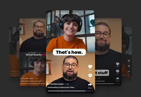 TikTok video screen with a woman in headphones smiling and a man with glasses speaking, caption reads 'That's how.'